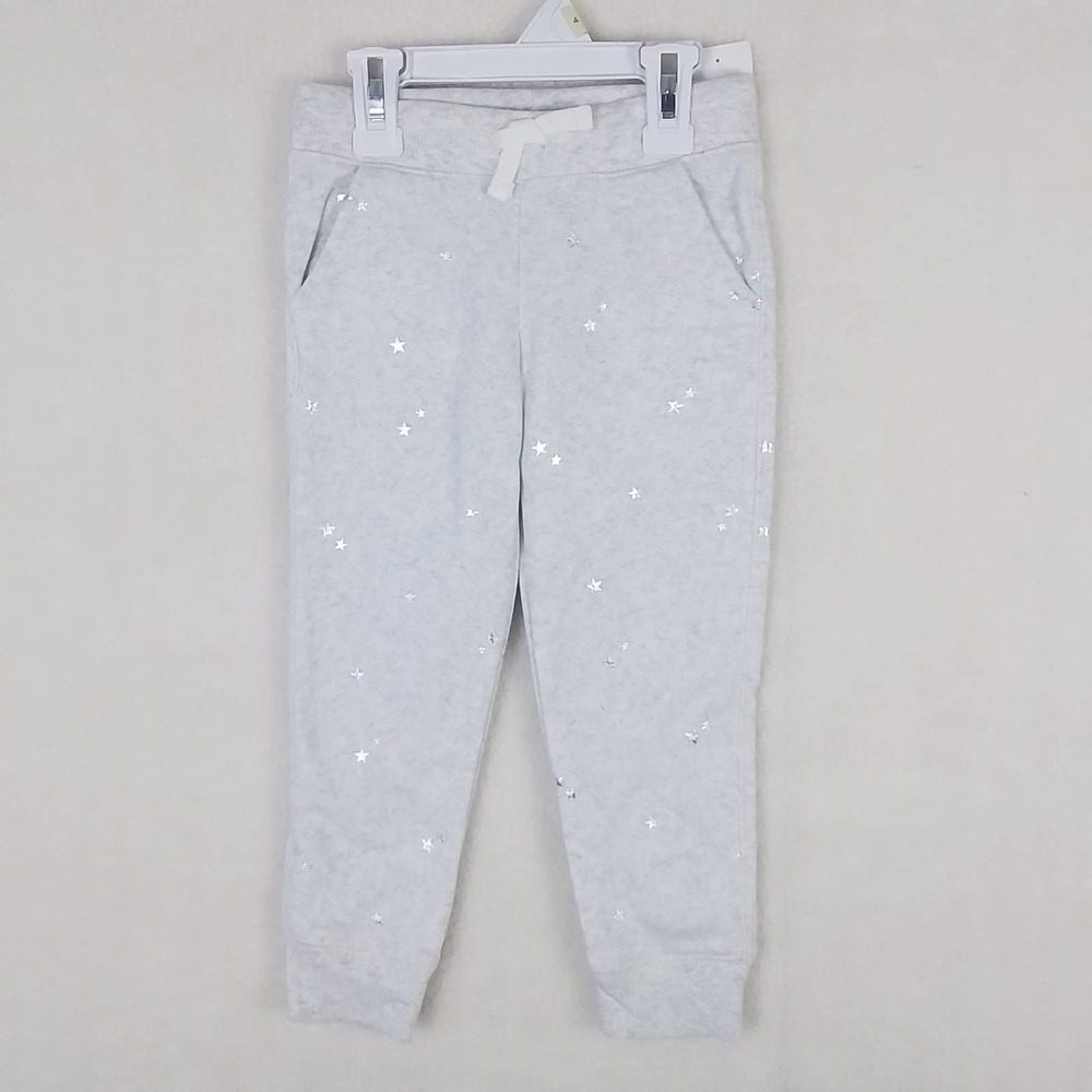 Oshkosh Fleece Lined Jogger Girls‎ Size 4 in Heather Grey w/ Silver Stars